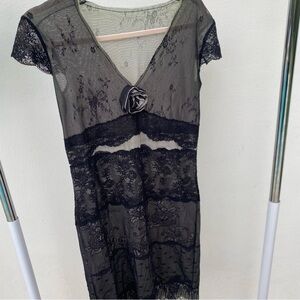 Y2K Euro Whimsygoth Black Mesh & Lace Dress Size Medium